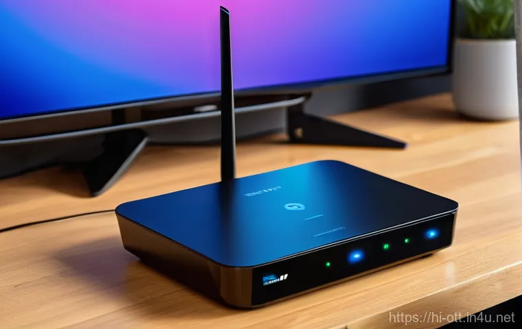 OTT 버퍼링 문제 해결 - **Prompt:** A diverse family of four, including two parents and two children (ages 8 and 12), happil...