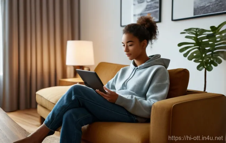 OTT 사용자 후기 - **Prompt 1: The Discerning Viewer**
A young adult, appearing to be around 18-25 years old, sits ...