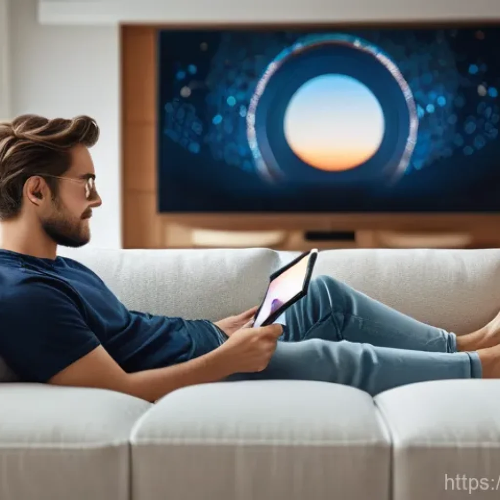 OTT 2025 전망 - **Prompt:** A young adult, casually dressed in a comfortable t-shirt and shorts, is lounging on a pl...