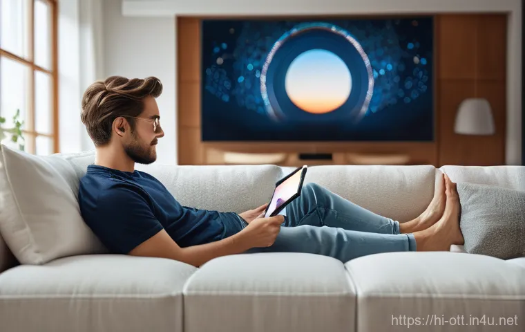 OTT 2025 전망 - **Prompt:** A young adult, casually dressed in a comfortable t-shirt and shorts, is lounging on a pl...