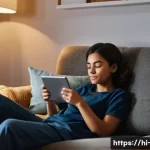 OTT 시청 시간 분석 - **Prompt 1: Cozy Binge-Watching Night**
"A cozy, low-lit living room or bedroom scene at night. ...