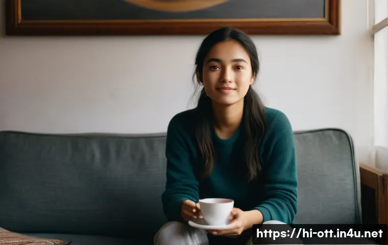 OTT 시청자가 원하는 콘텐츠 - **Prompt:** A young woman in her early twenties, with a warm and thoughtful expression, sits comfort...