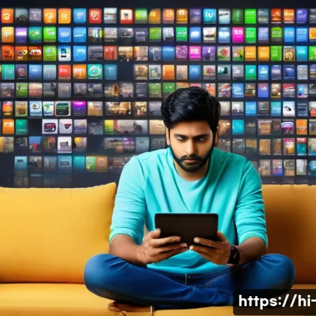 OTT 구독 유지율 - **Prompt 1: The Overwhelmed Streamer's Realization**
"A young Indian adult, male or female, sits...