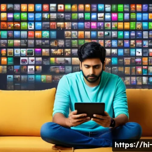 Home 17 OTT 구독 유지율 - **Prompt 1: The Overwhelmed Streamer's Realization**
"A young Indian adult, male or female, sits...