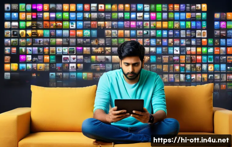 OTT 구독 유지율 - **Prompt 1: The Overwhelmed Streamer's Realization**
"A young Indian adult, male or female, sits...