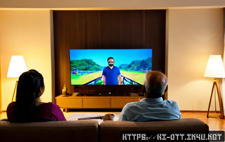 Home 17 OTT와 브랜드 이미지 구축 - Photorealistic modern living room in India, a multigenerational family comfortably watching a stream...